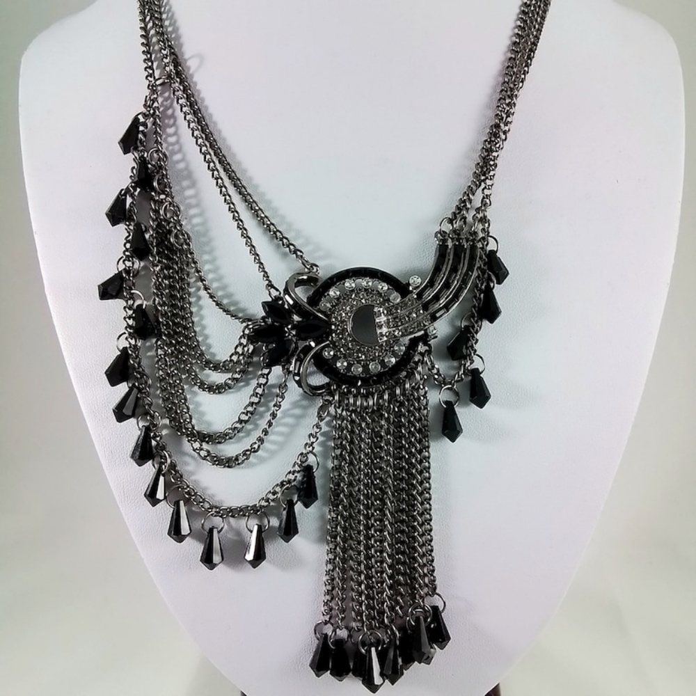 Vintage Asymmetrical Robert Rose Signed Rhinestone Statement Necklace